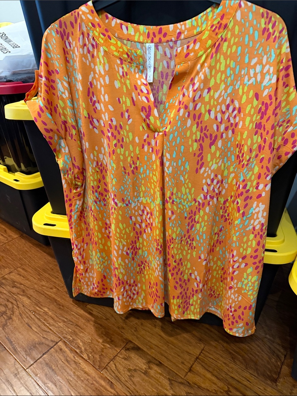Dear Scarlett Bright Orange Printed Short Sleeve Tunic - Casual Women's Top